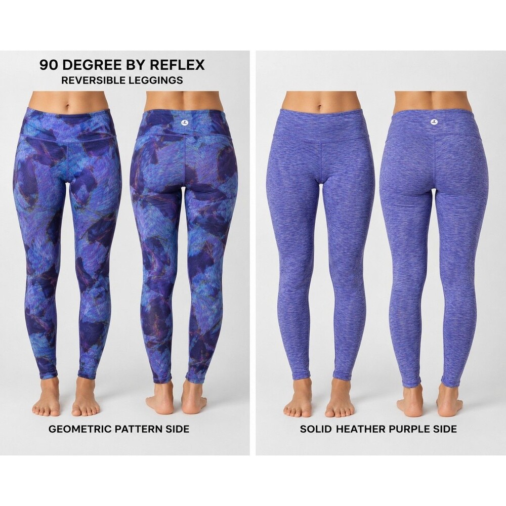 90 Degree by Reflex Multicolor Purple Geometric Leggings, Size Large